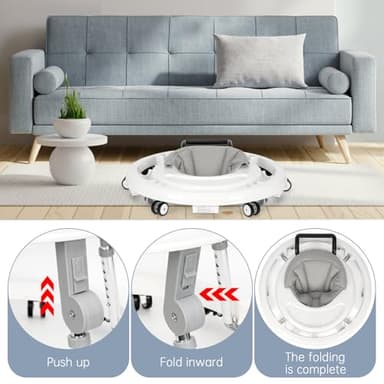 TreeCute Baby Walker Foldable with 9 Adjustable Heights, Baby Walker with Wheels Portable, Infant Toddler Walker for Baby Boy Girls 6-18 Months (White) - Image 6