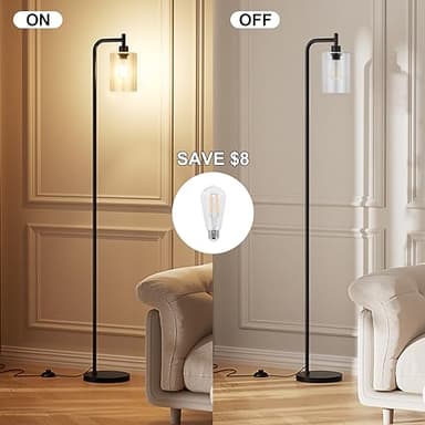 Ziisee Floor Lamps for Living Room - Standing Lamp with Seeded Glass Shade, Modern Floor Lamp with LED Bulbs, Industrial Floor Lamp for Bedroom, Black Tall Lamp for Office(Light Bulb Included) - Image 2