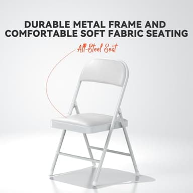 Nazhura 4 Pack Folding Chairs with Padded Cushion and Back, Khaki Metal Chairs with Comfortable Cushion and Durable Steel Frame for Home and Office, for Indoor and Outdoor Events (White, 4 Pack) - Image 4