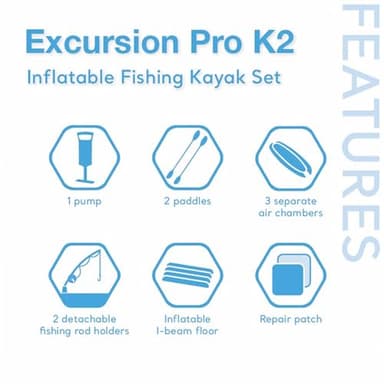 Intex 68309EP Excursion Pro K2 Inflatable Kayak Set: Includes Deluxe 86in Kayak Paddles and High-Output Pump – SuperTough PVC – Adjustable Bucket Seat – 2-Person – 400lb Weight Capacity - Image 3