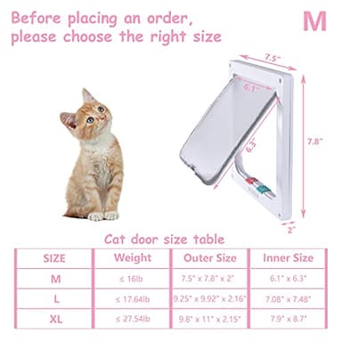 goTeamghjkl Cat Door Flap (Outer Size 7.5" x 7.8"), 4 Way Locking Medium Cat Door for Interior Exterior Doors, Weatherproof Pet Door for Cats Doggie Kitty and Kittens with Circumference < 15.75" - Image 2
