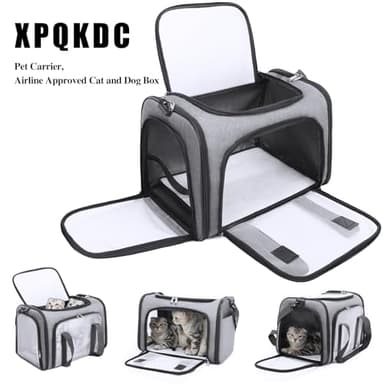 XPQKDC Pet Carrier, Airline Approved Cat and Dog Box, Portable and Foldable Pet Travel Bag with Breathable Mesh, Straps, Mat(Gray, Large) - Image 2