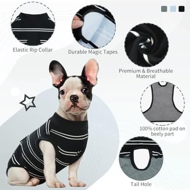 Kuoser Dog Surgery Recovery Suit for Female Male Dogs, Stripes Spay Neuter Anti-Licking Dog Onesie, Surgical Suit Snugly Pet Post Surgery Vest Bodysuit for Abdominal Wounds Skin Disease, Black XL - Image 7