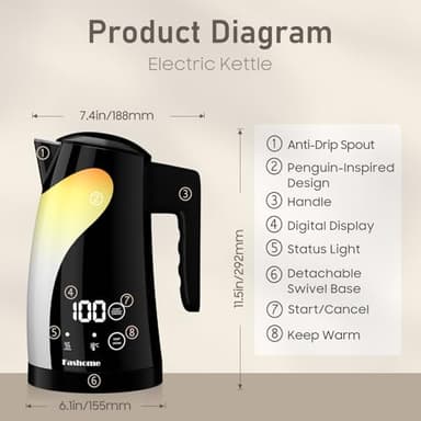 1.25L Cute Penguin Electric Kettle with Temperature Control,2H Keep Warm, Double Wall Cool-Touch,1200W Quiet Boil, BPA-Free,Cordless - Electric Tea Kettle for Home, Office, Kids (Black) - Image 2