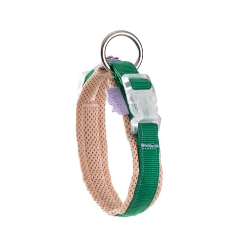 Maogoublue Reflective Nylon Dog Collar with Soft Webbing and Aircraft-Grade Aluminum 0-Ring for Small Medium Large Dogs Size (XL, Green+Pink) - Image 1