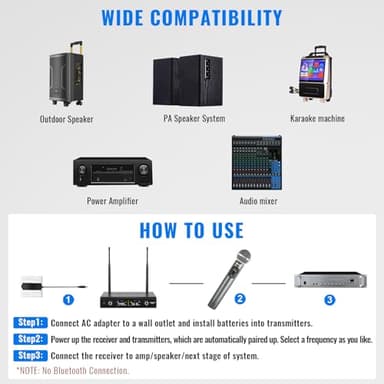 Phenyx Pro Wireless Microphone System, Metal Wireless Mic Set, Handheld Cordless Dynamic Microphones for Singing, Karaoke, Church, 2x30 UHF Tunable Frequencies,200 ft Range (PTU-52-2H) - Image 6