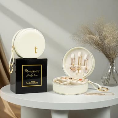 COLLECTIVE HOME Monogram Jewelry Box for Travel - 4.5 Inch Spacious Organizer with Zipper Closure, Gold Chain & Letter Engraving, Personalized Gift Case for Women/Bridesmaids (t) - Image 3