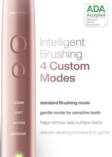 Aquasonic Vibe Series Ultra-Whitening Toothbrush – ADA Accepted Electric Toothbrush - 8 Brush Heads & Travel Case – 40,000 VPM Motor & Wireless Charging - 4 Modes w Smart Timer – Satin Rose Gold - Image 4