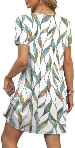 OFEEFAN Summer Dresses for Women 2025 Loose V Neck Short Sleeve Casual T Shirt Dress Sundresses Swimsuit Coverup with Pockets - Image 4