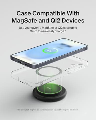 Belkin Magnetic Wireless Charging Pad 15W - MagSafe-Compatible Qi2-Certified Wireless Charger for iPhone 16 Series, Samsung Galaxy S25, AirPods, & More w/Non-Slip Base, Power Supply Included - Black - Image 7