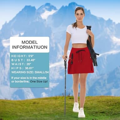 MIVEI Women's Hiking Cargo Skort Skirt High Waisted Golf Dressy Casual with Zipper Pockets Workout Sport Quick Dry Skirts Red - Image 5