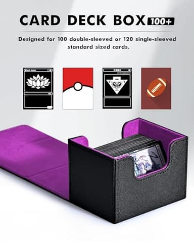 ZLCA Card Deck Box for Trading Cards, MTG Commander Deck Box Holds 120+ Single Sleeved, Leather Magnetic Card Storage Case Fits for TCG CCG Magic (Black& Purple) - Image 4