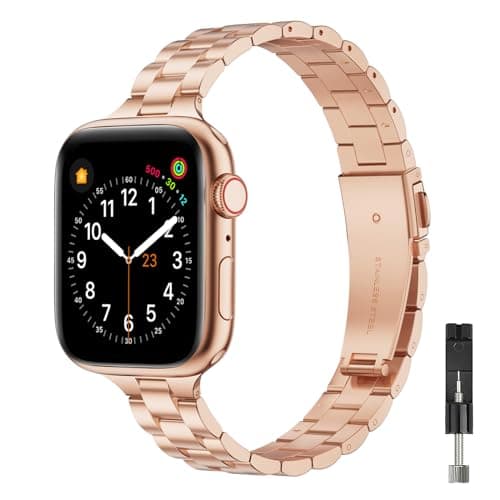OMIU Thin Band Compatible with Apple Watch 40mm 38mm 41mm 42mm 44mm 45mm 49mm, Premium Stainless Steel Metal Replacement Adjustable Wristband Strap for iWatch Ultra SE Series 9/8/7/6/5/4/3/2/1 Women - Image 1