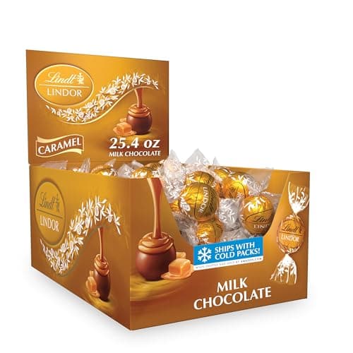 Lindt LINDOR Caramel Milk Chocolate Candy Truffles, Milk Chocolate Candy with Smooth, Melting Truffle Center, 25.4 oz., 60 Count - Image 1