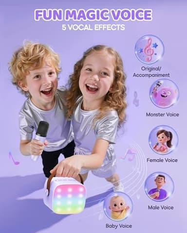 YLL Upgraded Mini Karaoke Machine with 4 Wireless Microphones Toy for Kids, Christmas Birthday Gifts for Girls Boys, Portable Party Bluetooth Speaker for 3, 4, 5, 6, 7, 8, 9, 10+ Year Old (Purple) - Image 4