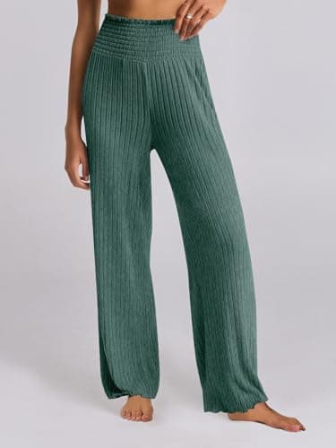ANRABESS Women 2 Piece Lounge Pajamas Sets Casual Ribbed Knit Long Sleeve Top Pants Matching Set 2025 Fall Outfits Clothes Green X-Large - Image 6