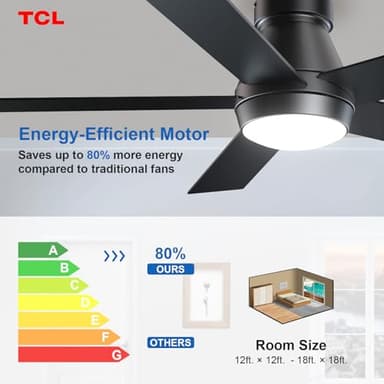 TCL 52" Ceiling Fan with Lights, Black Flush Mount Ceiling Fans with Remote Control, 6 Speeds DC Reversible, Dimmable, Noiseless, Low Profile Ceiling Fans for Bedroom - Image 6