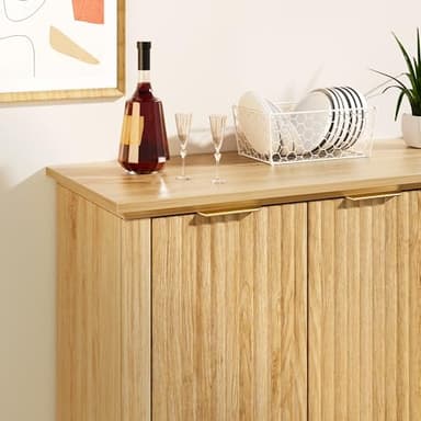 OLILAWN 55" Oak Fluted Sideboard Buffet Cabinet with Storage, Large Buffet Cabinet with 4 Doors, Wood Mid Century Modern Sideboard for Kitchen and Living Room - Image 6