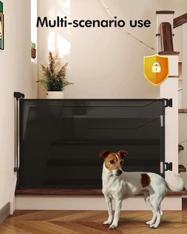 Retractable Baby Gates for Stairs, Mesh Dog Gate for Doorways, 33.6" Tall, Expands to 55" Wide,Pet Safety Essential Fit for Baseboards, Wide Toddlers Gates for Hallways, Indoor & Outdoor,Black - Image 5