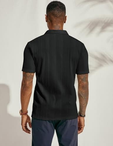 PJ PAUL JONES Mens Short Sleeve Polo Shirts Lightweight Textured Polo Shirts for Summer Black - Image 4