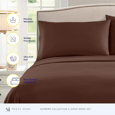 Queen Size Bed Sheets - Breathable Luxury Sheets with Full Elastic & Secure Corner Straps Built In - 1800 Supreme Collection Extra Soft Deep Pocket Bedding Set, Sheet Set, Queen, Brown - Image 2