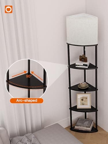 addlon Floor Lamp with Shelves, 5-Tier Adjustable Corner Lamp with 3 Color Temperatures & Linen Shade, Modern Floor Lamps for Living Room, Home Office & Bedroom (E26 LED Bulb Included, 800lm) - Black - Image 3