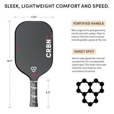 CRBN X Series Power Pickleball Paddle - Carbon Fiber Pickleball Paddle with Foam Injected Edges for Expanded Sweet Spot (3X, 14mm) - Image 6
