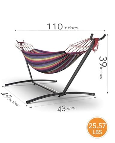 EveryFun Double Hammock with Heavy-Duty Steel Stand,Portable,Easy Assembly,600lbs Weight Capacity,Perfect for Indoor,Yard,Camping,or Outdoor-Rainbow - Image 7