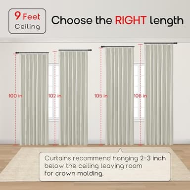 SHINELAND 102 Inch Long Curtains,Blackout Linen Pinch Pleated Ivory Cream Black Out Thermal Drapes for Living Room - Image 2