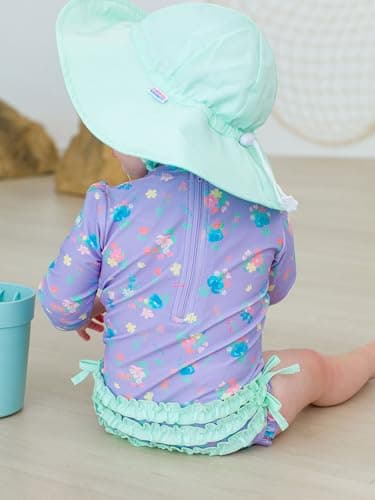 RuffleButts Baby Girls UPF 50+ Sun Protection Floral Printed Long Sleeve One Piece Rash Guard Swimsuit with Zipper - Purple Garden, 18-24m - Image 4