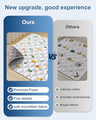 Odorless Premium Foam Baby Play Mat 50" x 50", Soft Microfiber Fabric Crawling Mat for Floor- Comfortable and Hypoallergenic, Non-Slip Cushioned Floor Playpen mat for Infants,Babies,Toddlers - Image 3
