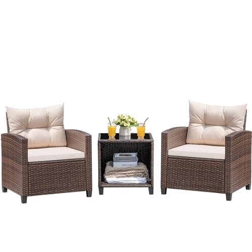 Devoko 3 Pieces Patio Furniture Set, PE Rattan Wicker Patio Set with Two Outdoor Chairs and Table, Upgraded Patio Chairs and Table for Porch, Garden Poolside Balcony - Image 1