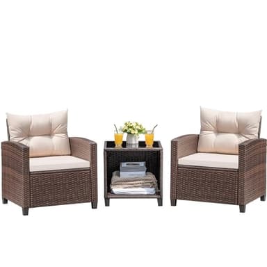 Devoko 3 Pieces Patio Furniture Set, PE Rattan Wicker Patio Set with Two Outdoor Chairs and Table, Upgraded Patio Chairs and Table for Porch, Garden Poolside Balcony - Image 1