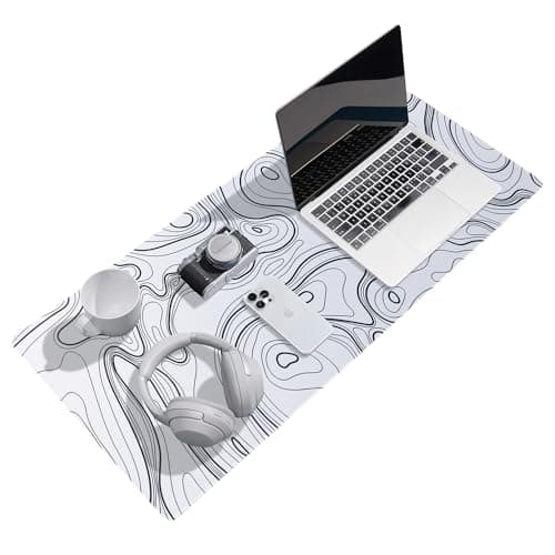 Reniteco Waterproof Large Gaming Mouse Pad with Durable Stitched Edges, Non-Slip Rubber Base, Smooth Surface Mouse Mat Desk Pad for Home Office Gaming, 31.5"x11.8"x0.12", White Topographic Map - Image 1