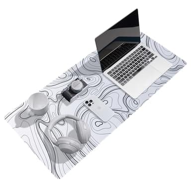 Reniteco Waterproof Large Gaming Mouse Pad with Durable Stitched Edges, Non-Slip Rubber Base, Smooth Surface Mouse Mat Desk Pad for Home Office Gaming, 31.5"x11.8"x0.12", White Topographic Map - Image 1