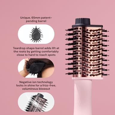 L'ANGE Hair Le Volume Elevé 65MM 2-in-1 Titanium Brush Dryer | Dry and Style | Unique Teardrop Shape Barrel | 3 Heat Settings | 360° Vented Airflow | Ionic Technology for Frizz-Free Styling (Blush) - Image 3