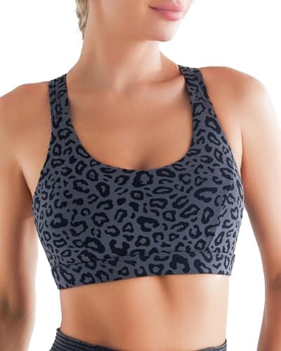 RUNNING GIRL Sports Bras for Women, Criss-Cross Back Padded Strappy Sports Bras Medium Support Yoga Bra with Removable Cups(2825_Leopard Print_S) - Image 1