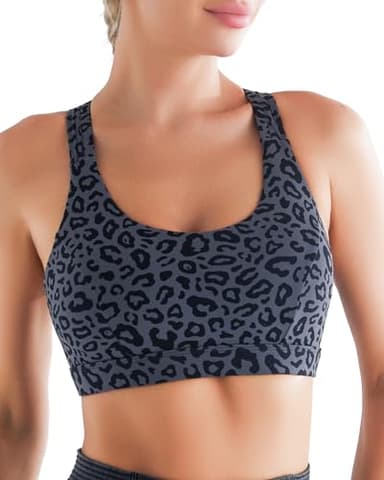 RUNNING GIRL Sports Bras for Women, Criss-Cross Back Padded Strappy Sports Bras Medium Support Yoga Bra with Removable Cups(2825_Leopard Print_S) - Image 1