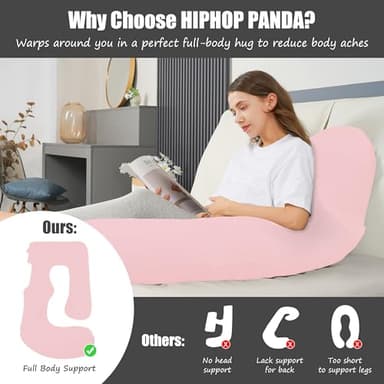 HIPHOP PANDA U-Shaped Pregnancy Pillow for Sleeping - Full Body Maternity Support Pillow with Removable Cover - Comfort for Back, HIPS, Legs, Belly - 57 Inch for Pregnant Women, Pink - Image 5