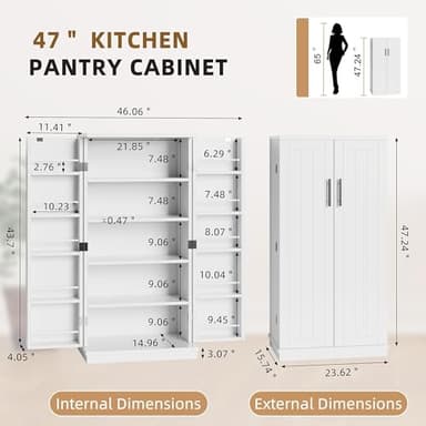 Shintenchi Kitchen Pantry Cabinet,5 - Layer Storage Cupboard with Adjustable Shelves for Organizing and Storing Food Items,47'' Versatile Buffet Sideboard for Kitchen, Bathroom and Laundry,White - Image 2