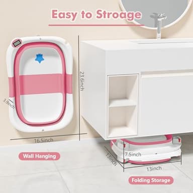 napei Collapsible Baby Bathtub,Baby Bath Tub with Soft Cushion & Thermometer,Baby Bathtub Newborn to Toddler 0-36 Months,Portable Travel Baby Tub - Image 4