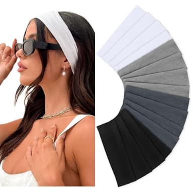 Headbands for Women Non Slip 16 Pack Elastic Sports Hair Bands for Women, Soft Cotton Cloth Headband for Workout Yoga Fashion Hair Accessories, Black White Gray Trendy Head Bands - Image 1