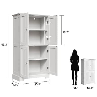 ChooChoo Bathroom Floor Cabinet, Modern Bathroom Storage Cabinet with 4 Doors and Adjustable Shelves, Freestanding Cupboard for Living Room, White - Image 3