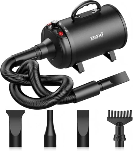 EGFKI Dog-Hair-Dryer, 5.2HP/ 3800W High Velocity Pet Blow Dryer with Heater for Grooming, Speed Temperature Adjustable Dog Blower Grooming Dryer with 4 Nozzles - Image 1