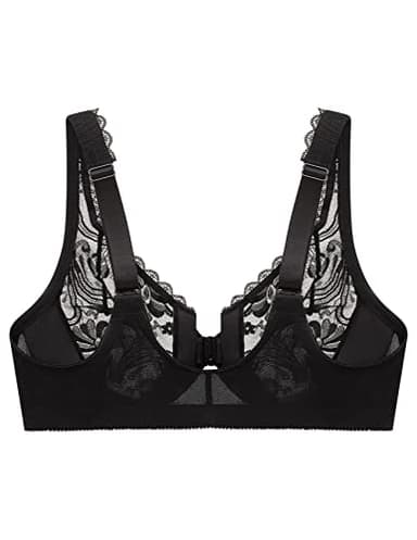 Full Figure Plus Size Wonderwire Front-Closure Stretch Lace Bra Underwire #9245 Black - Image 6