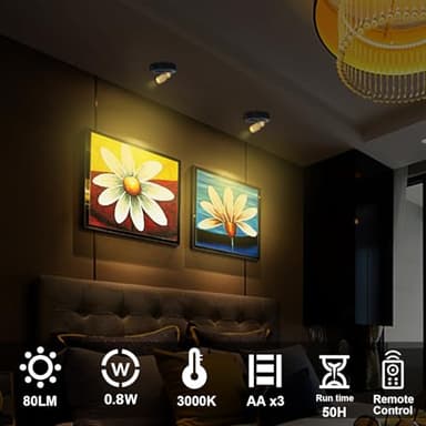 HAMVIDNE LED Spotlight, Battery Powered Spot Lights with Remote, Tree Up Lights Indoor, Dimmable Plants Spotlights, Picture Light for Wall Art Display Dartboard Painting Artwork Accent-2Pack - Image 4