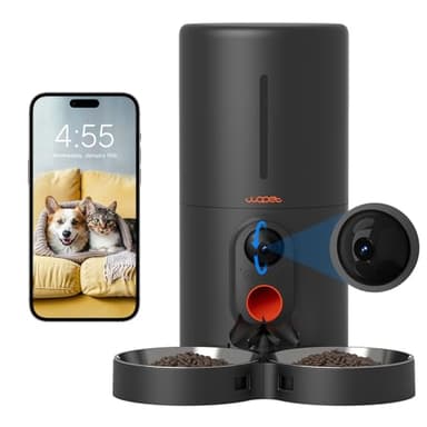 WOPET Automatic Cat Feeder with Camera for Two Cats, 6L Automatic Dog Feeder with HD Video and Night Vision, 5G/2.4G WiFi Pet Feeder for Cats & Dogs, SD Card Storage & 2-Way Audio - Image 1
