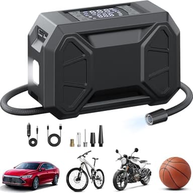 Tire Inflator Portable Air Compressor, 150 PSI Cordless Air Pump for Car Tire 12V DC Dual Power Battery Electric Bike Tire Pump with Pressure Gauge LED Light for Car, Motorcycle, Bicycle, Bike, Ball - Image 8