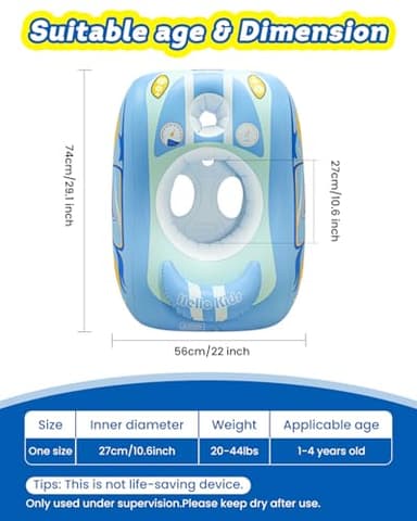 Automatic Water Gun with Toddler Pool Float, Inflatable Car Baby Pool Float, Swimming Pool Toys for 3+ Years Old Girls Boys Kids Blue-1pack - Image 2