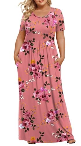 LONGYUAN Women 2025 Summer Short Sleeve Dress Casual Plus Size Maxi Long Dresses with Pockets Fl, 4XL - Image 1